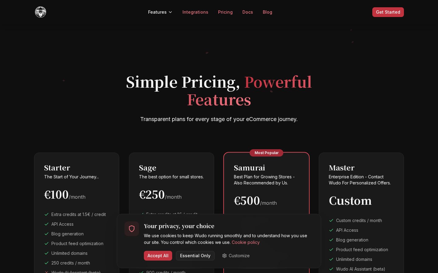 Wudo Pricing