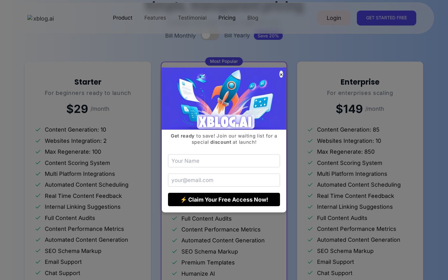 xBlog AI Pricing