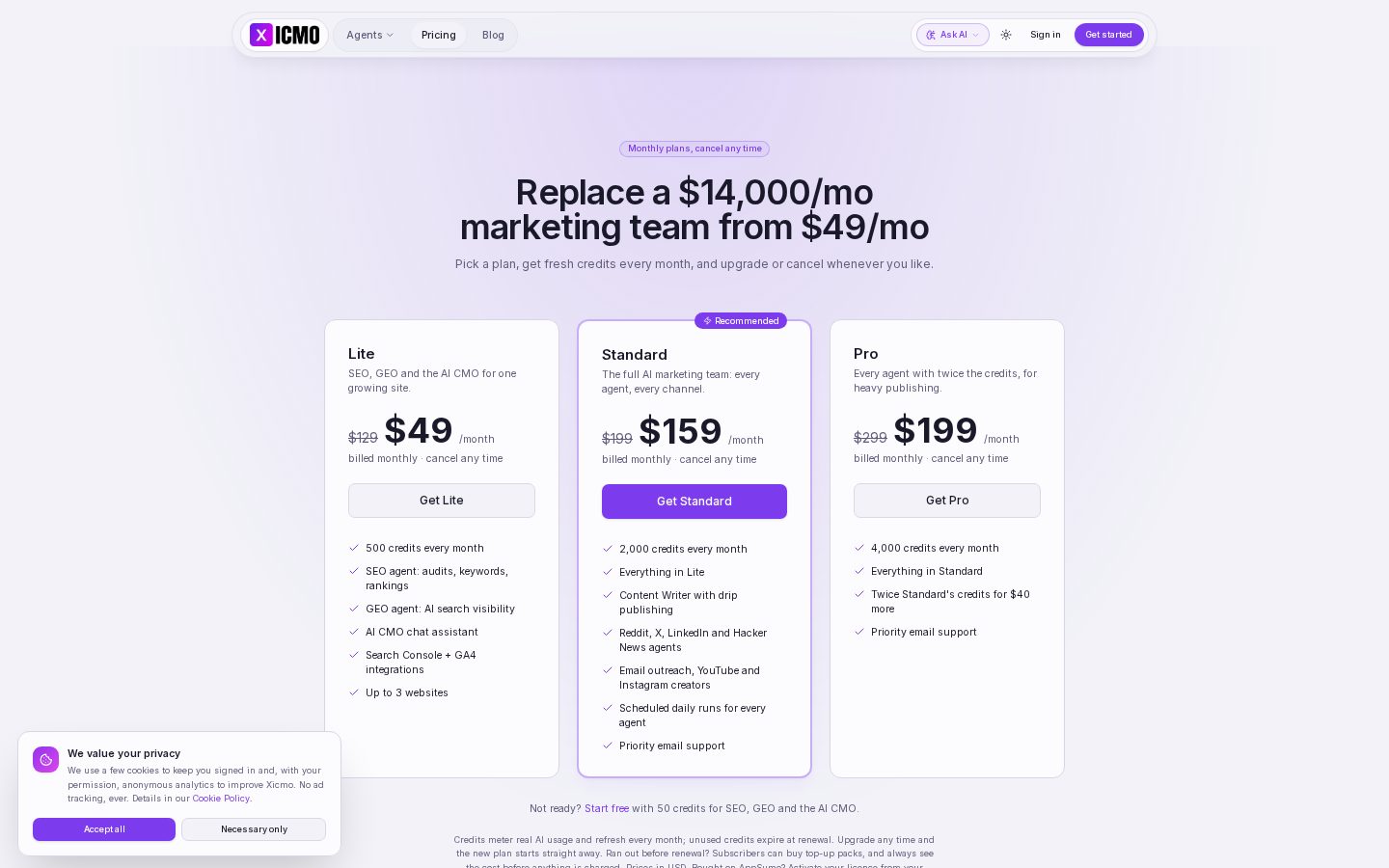 Xicmo Pricing