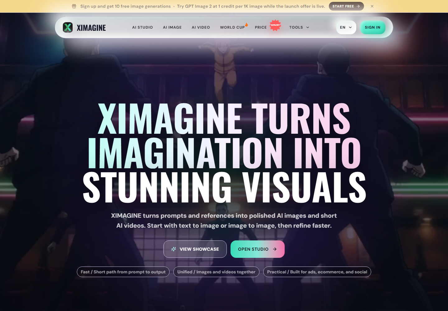 XIMAGINE AI homepage
