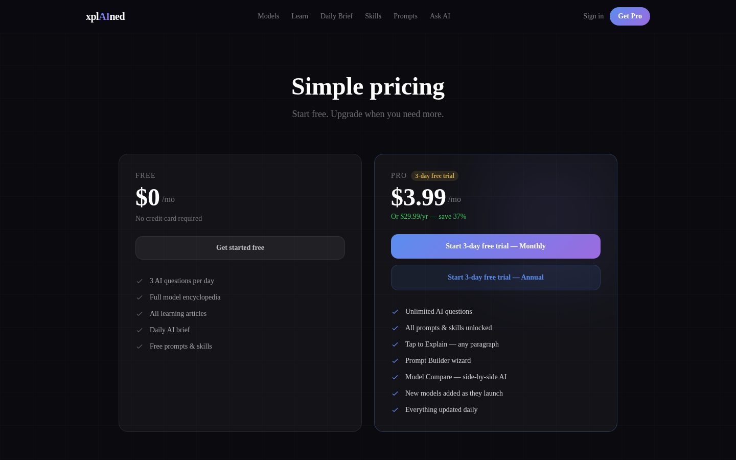 xplAIned Pricing