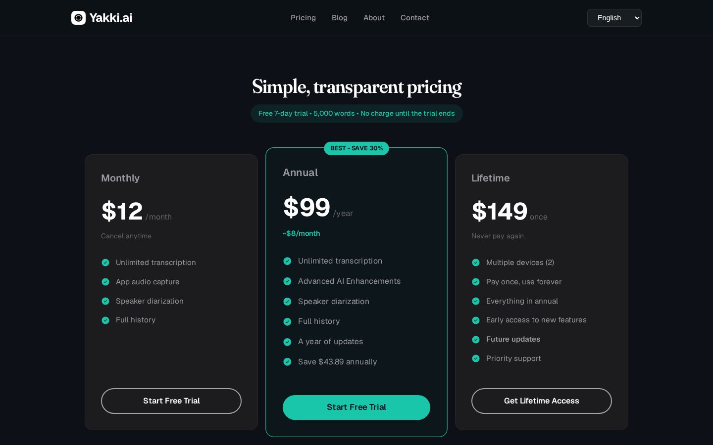 Yakki Pricing