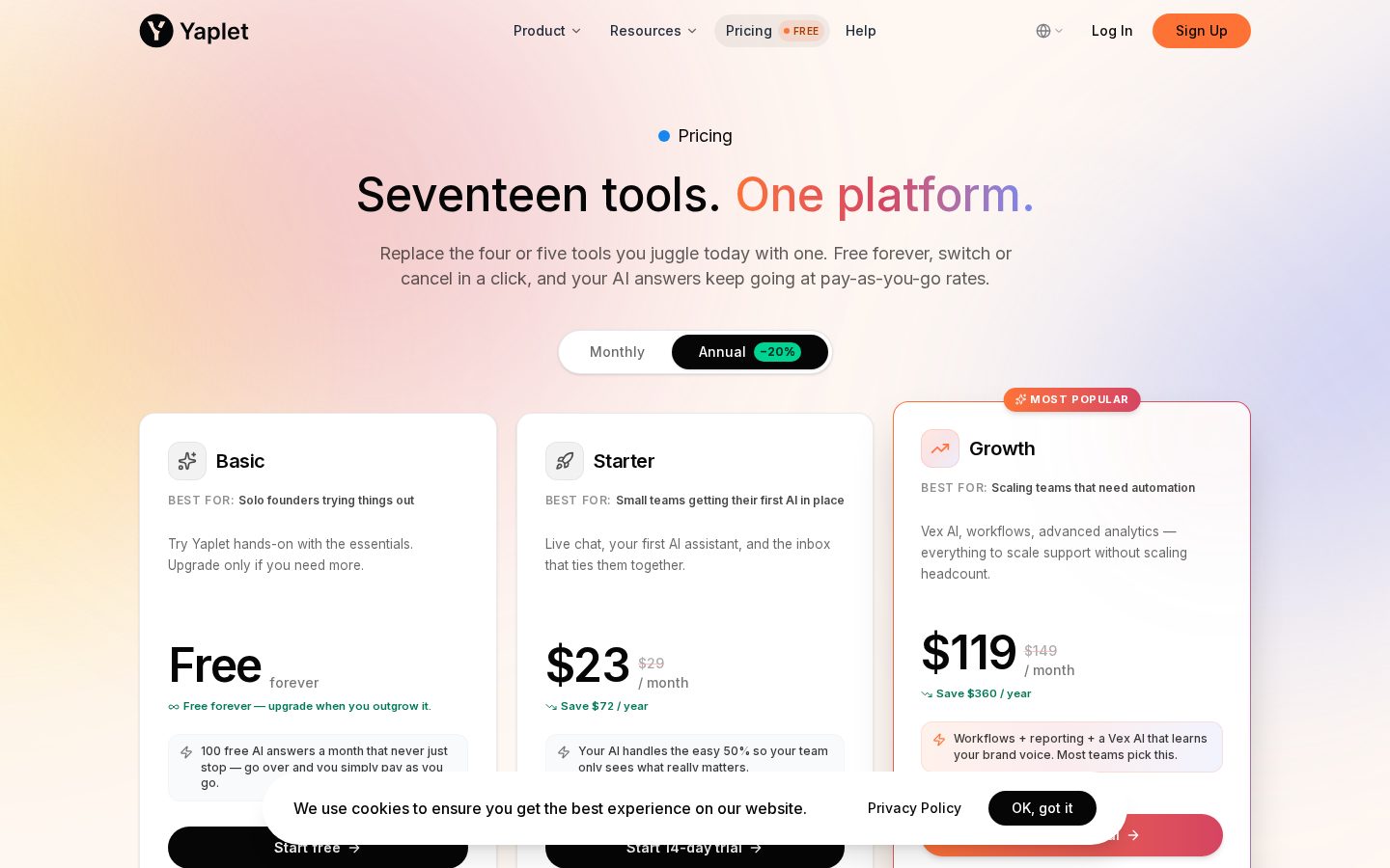 Yaplet Pricing