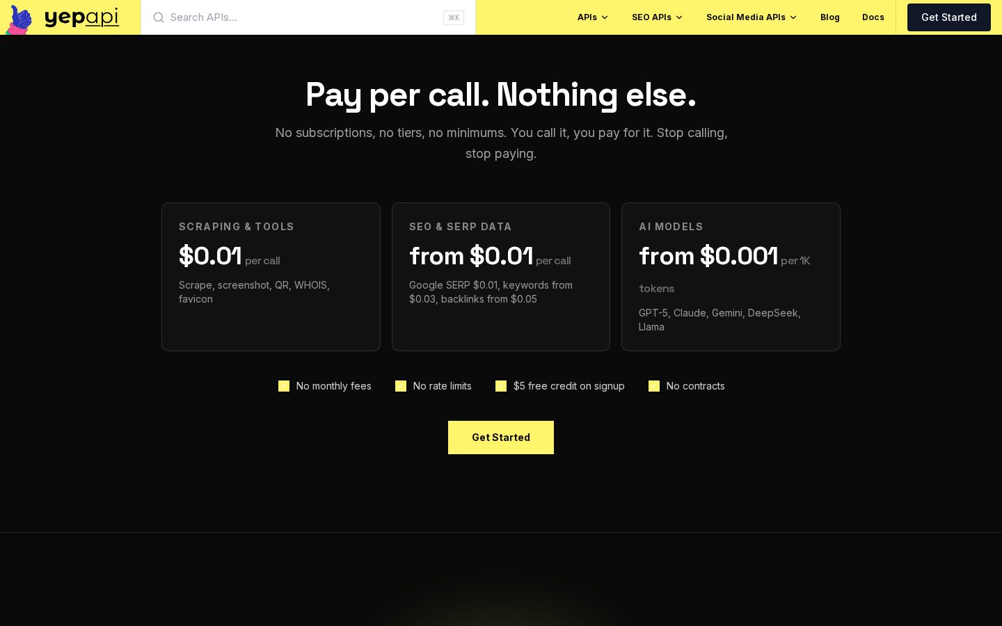 YepAPI Pricing