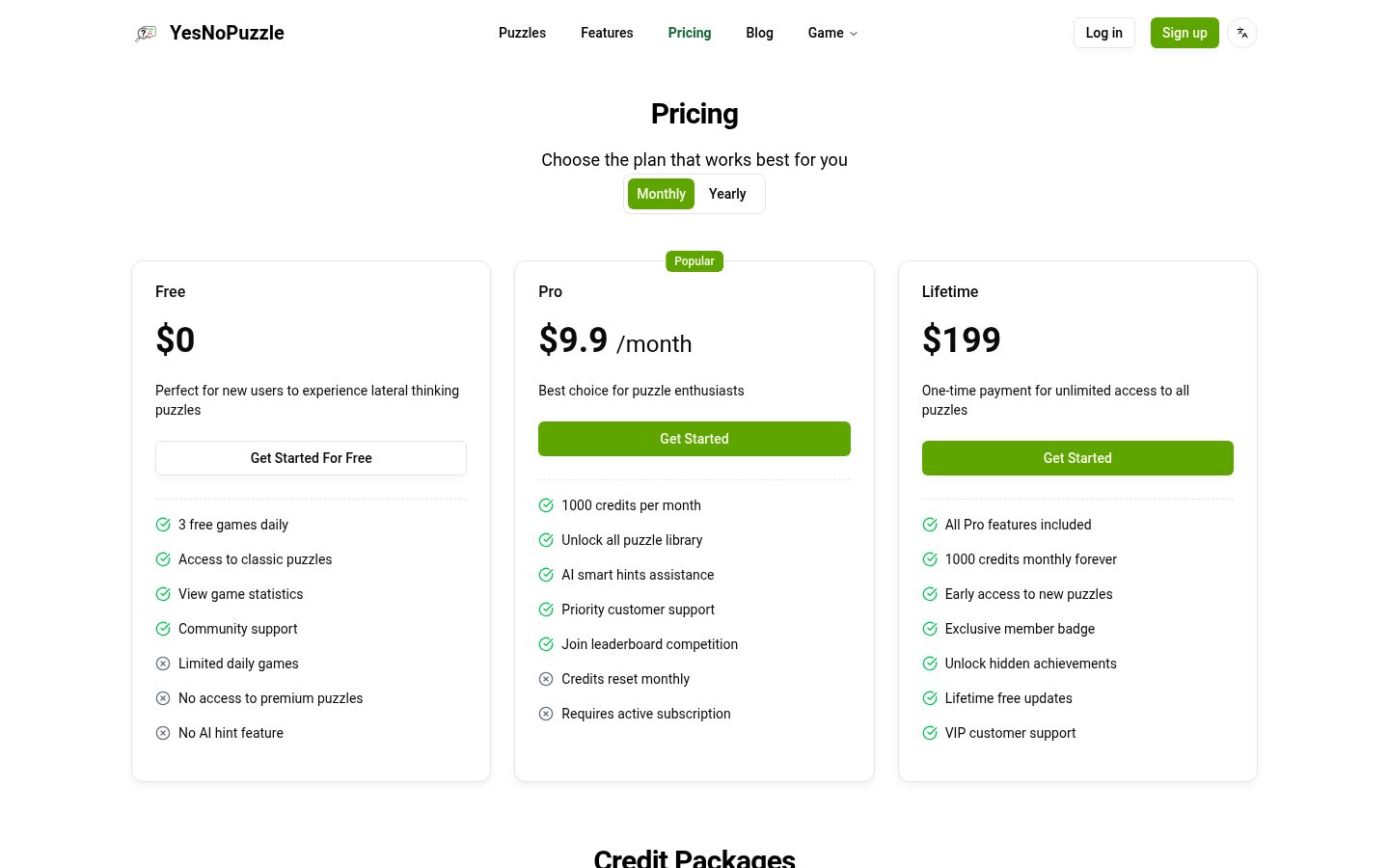 YesNoPuzzle Pricing