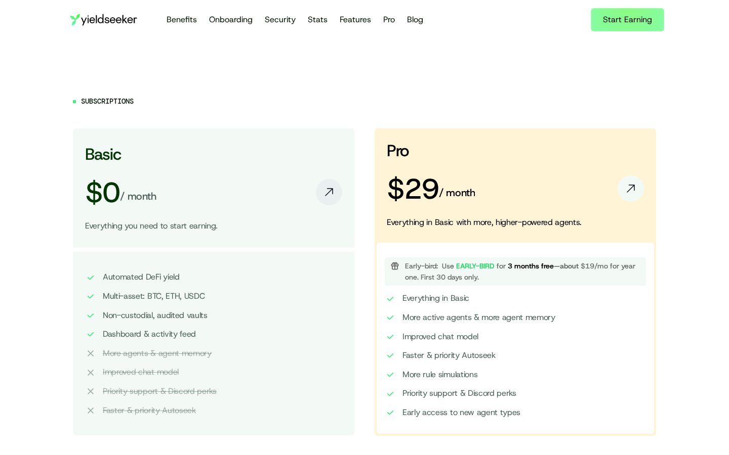 Yield Seeker Pricing