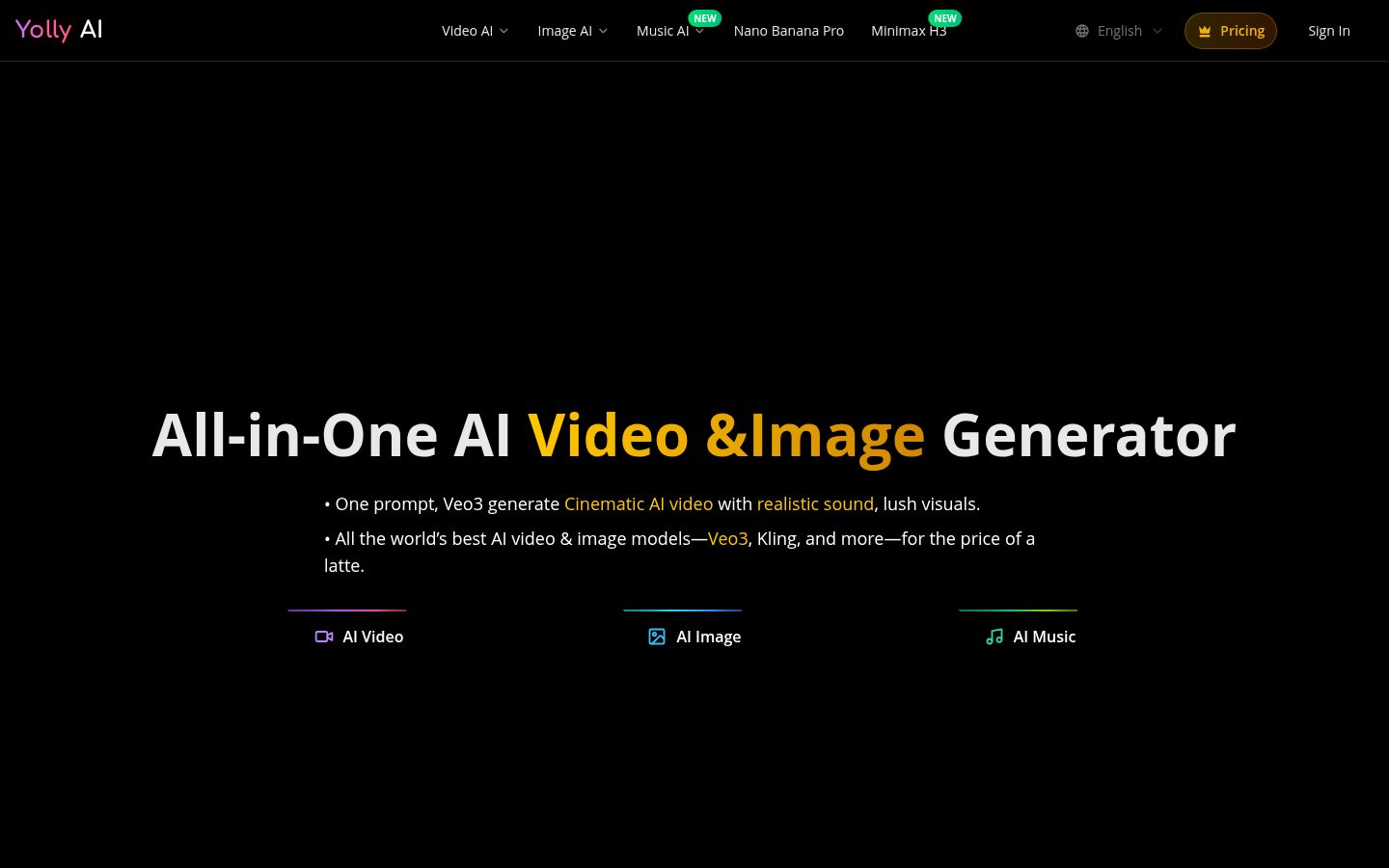 Yolly AI - AI Video & Image Generator Homepage