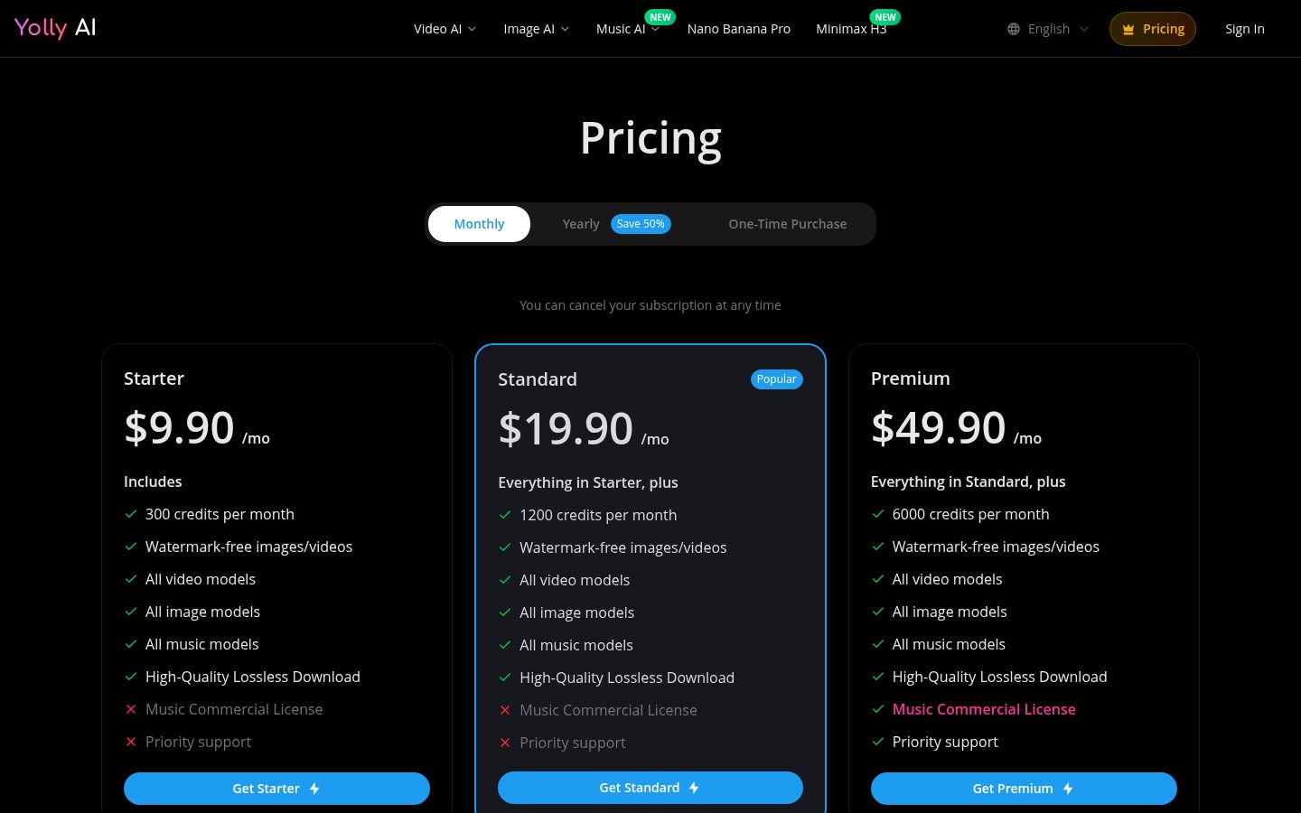 Yolly AI - AI Video & Image Generator Pricing