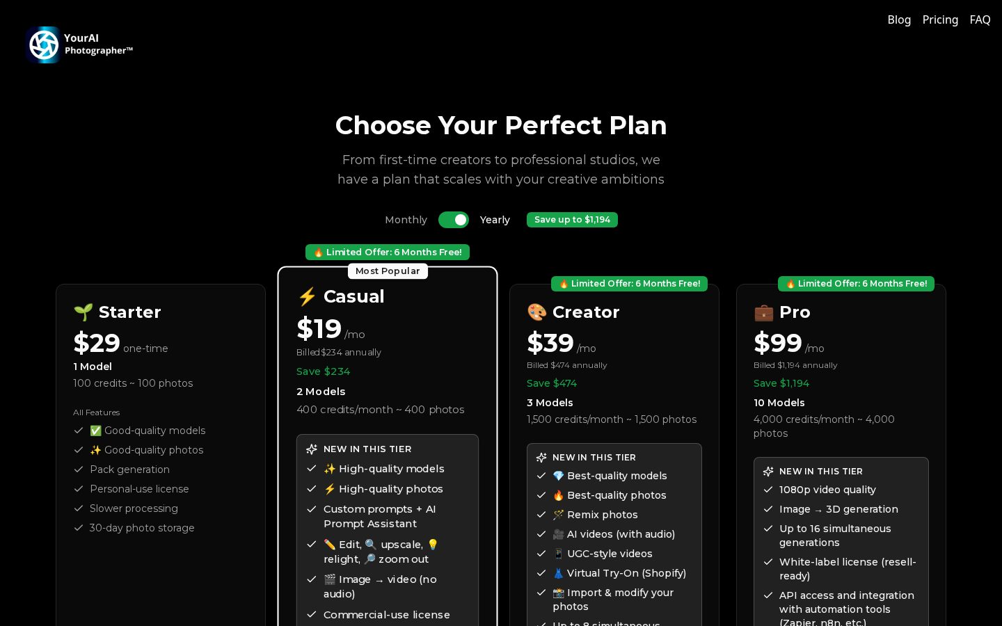 Your AI Photographer Pricing