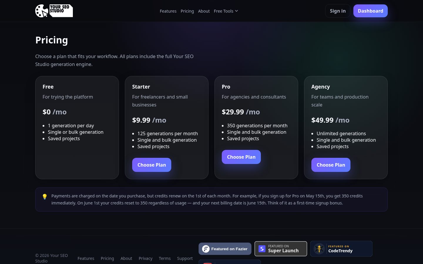 Your SEO Studio Pricing