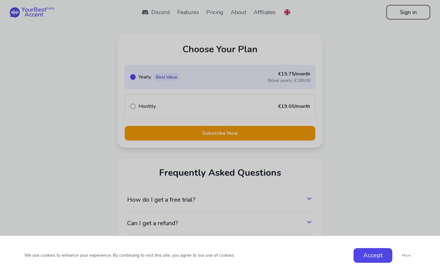 YourBestAccent Pricing