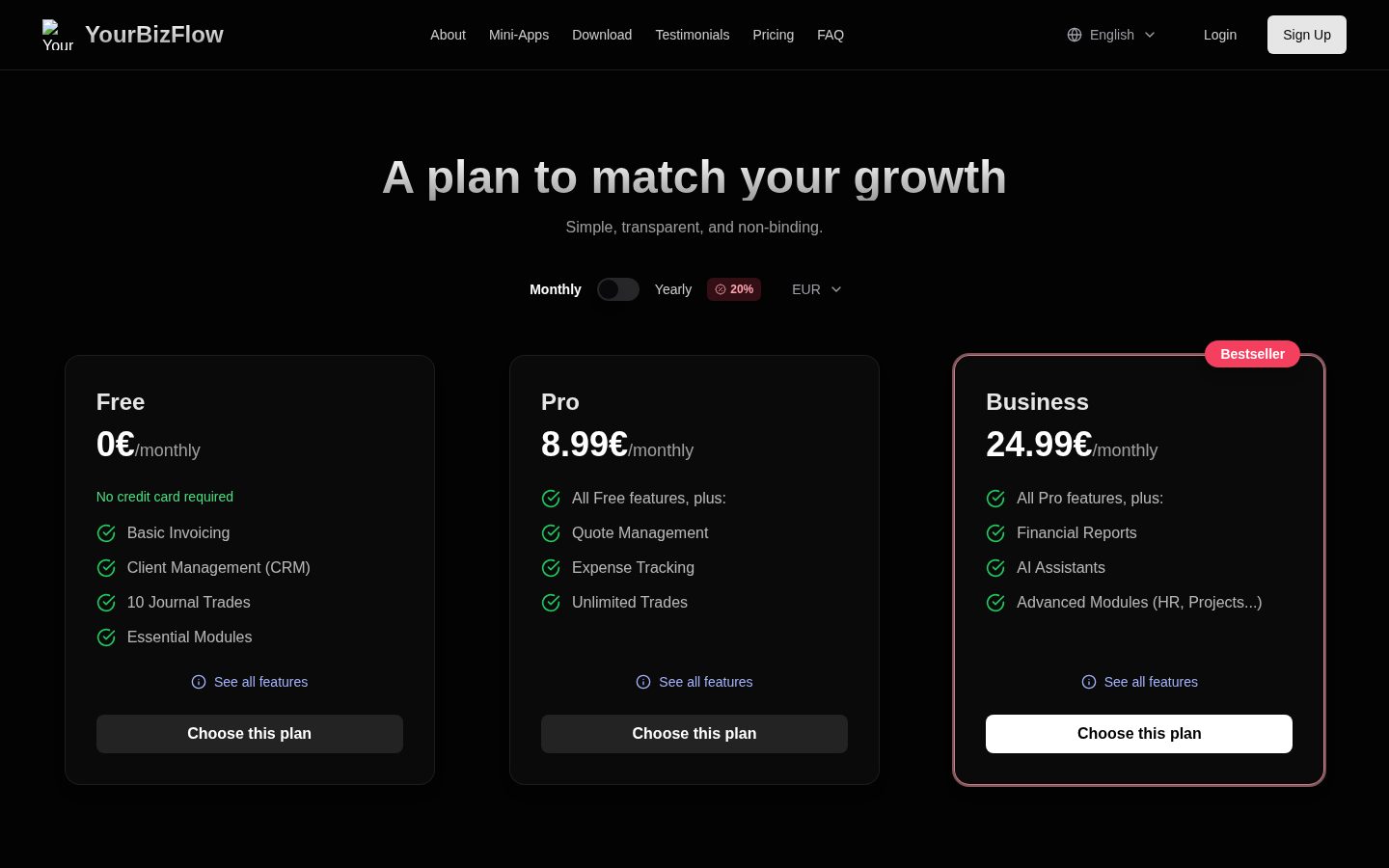 YourBizFlow Pricing