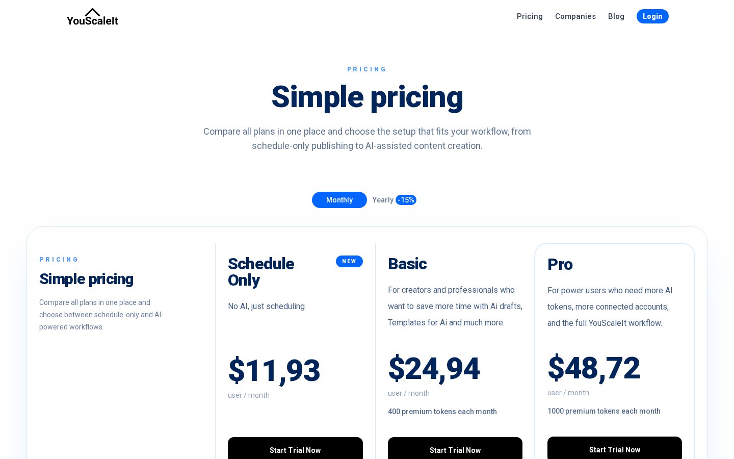 YouScaleIt Pricing