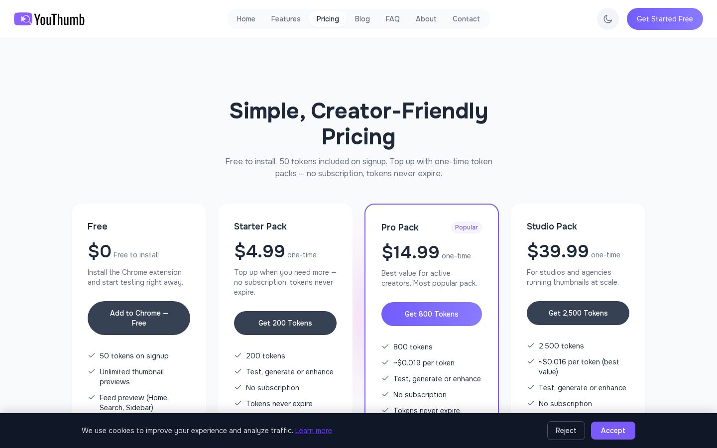 YouThumb Pricing