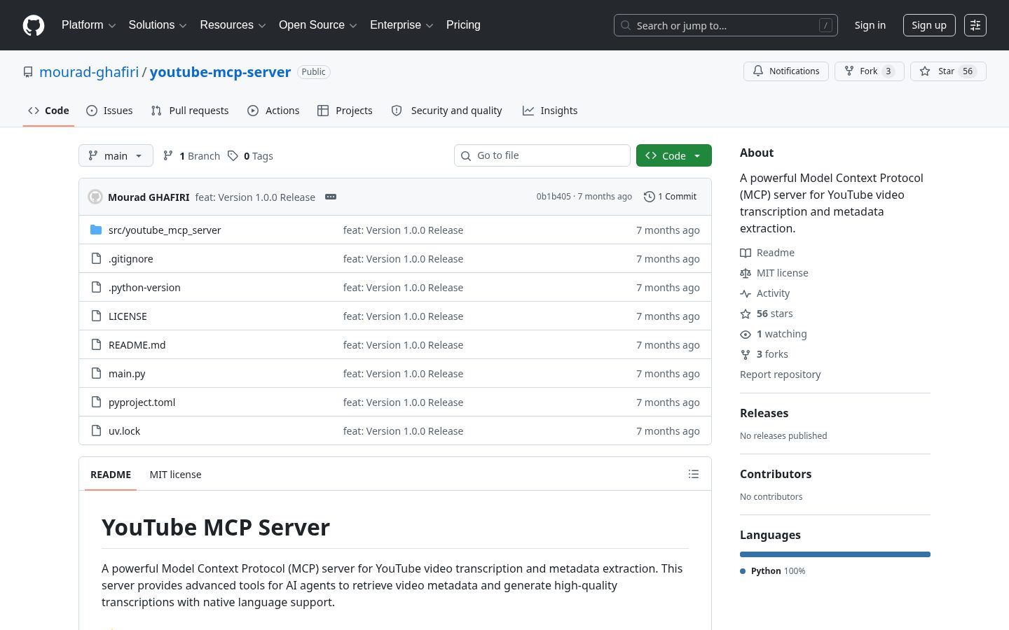 youtube-mcp-server Homepage