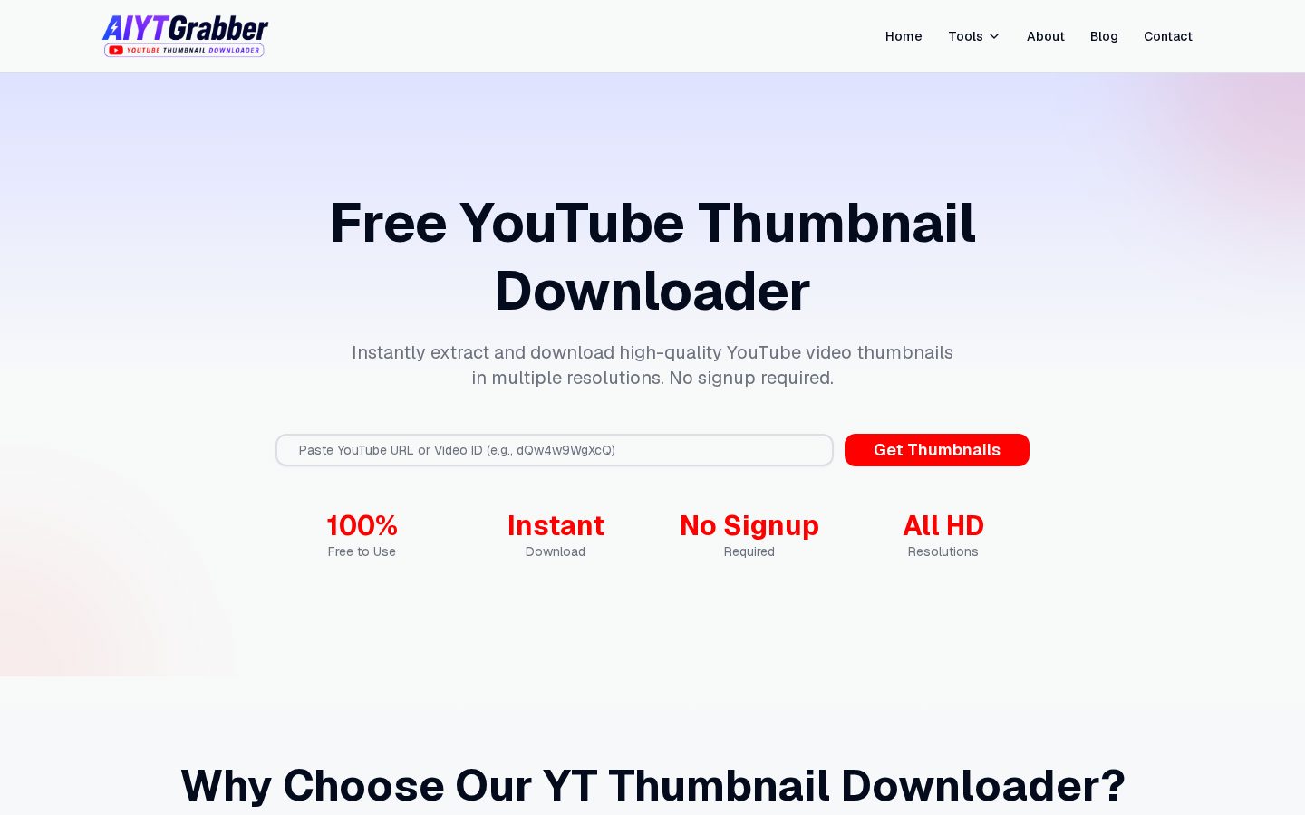 YouTube Thumbnail Downloader Homepage