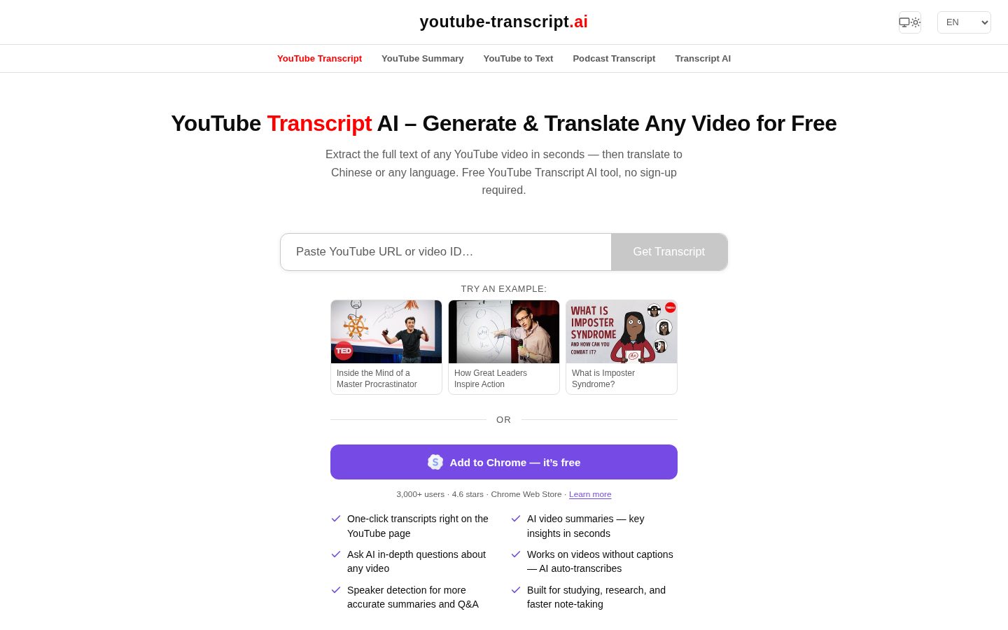 YouTube Transcript AI Homepage