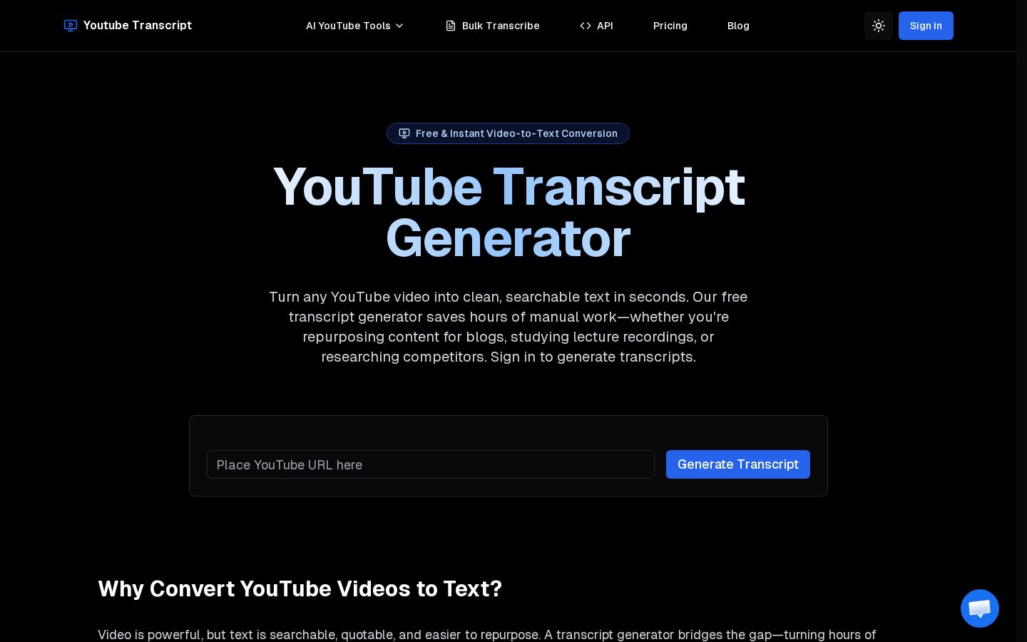 YouTube Transcript Generator – Free Homepage