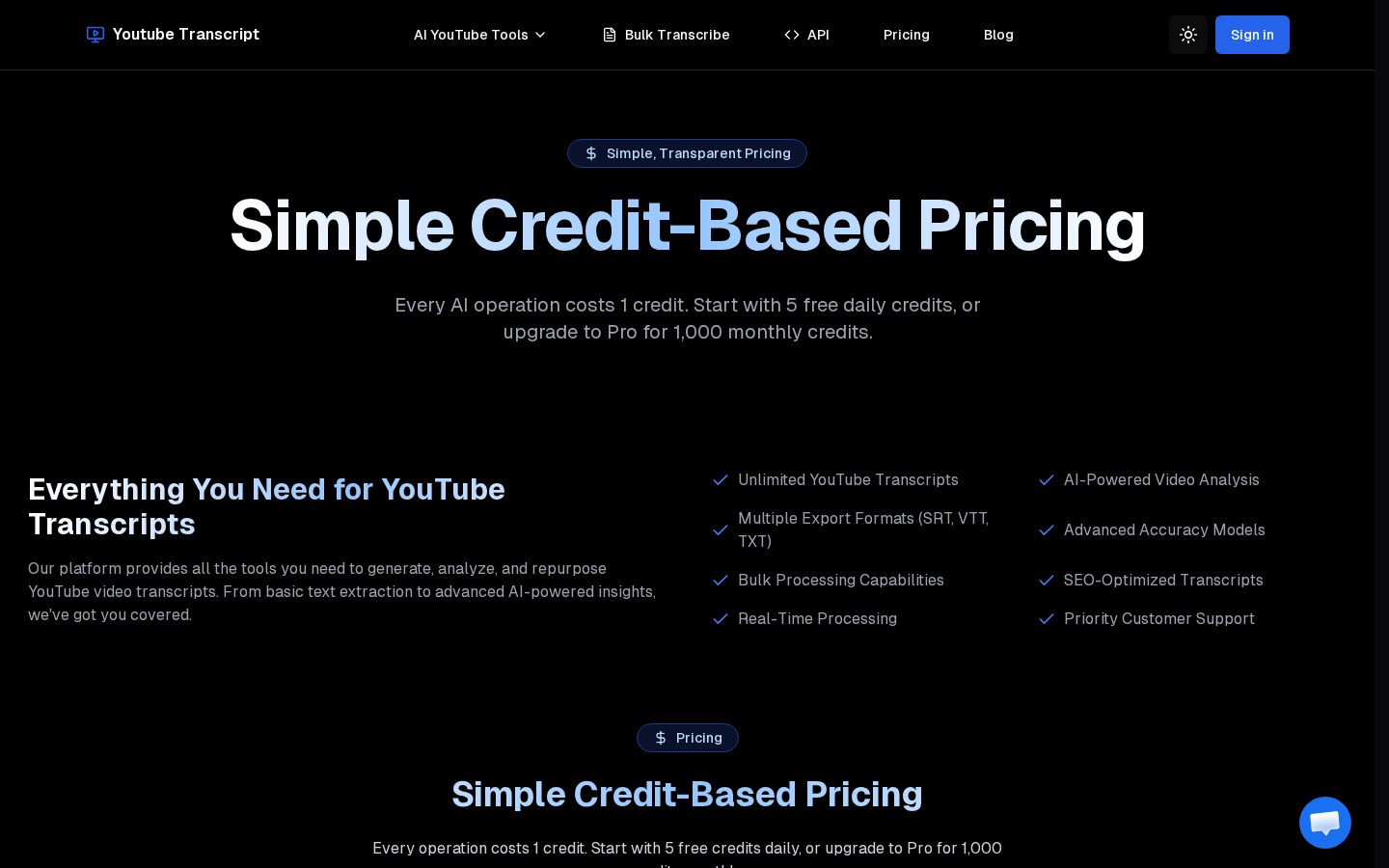 YouTube Transcript Generator – Free Pricing