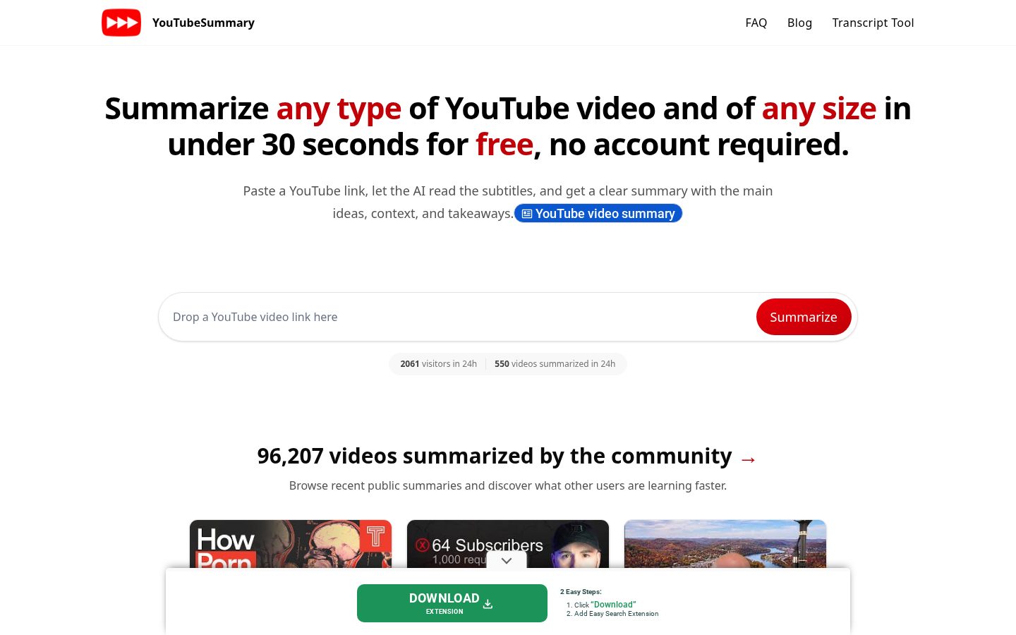 YoutubeSummary Homepage
