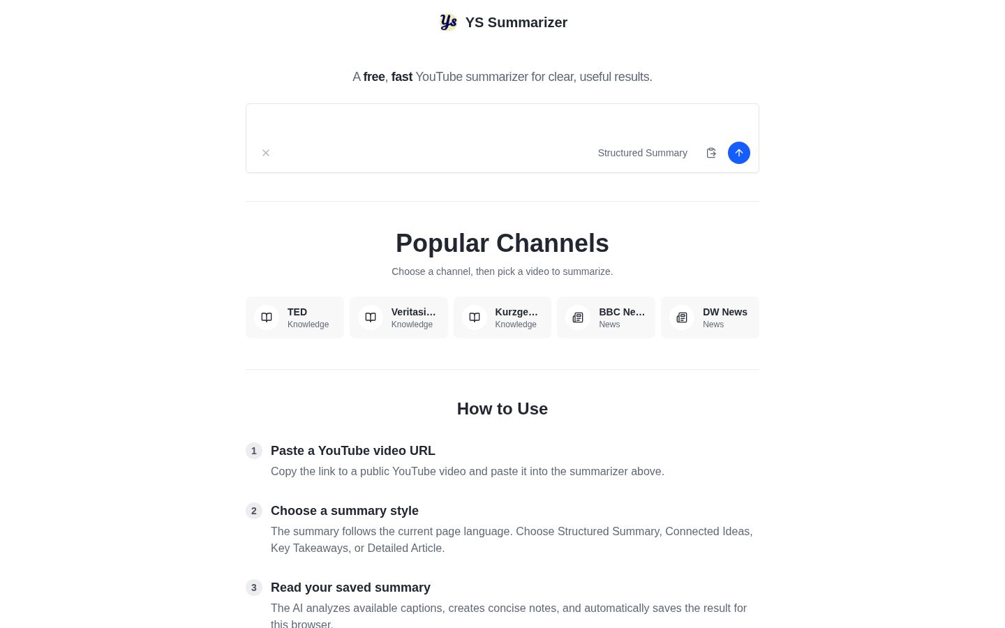 YS Summarizer Homepage