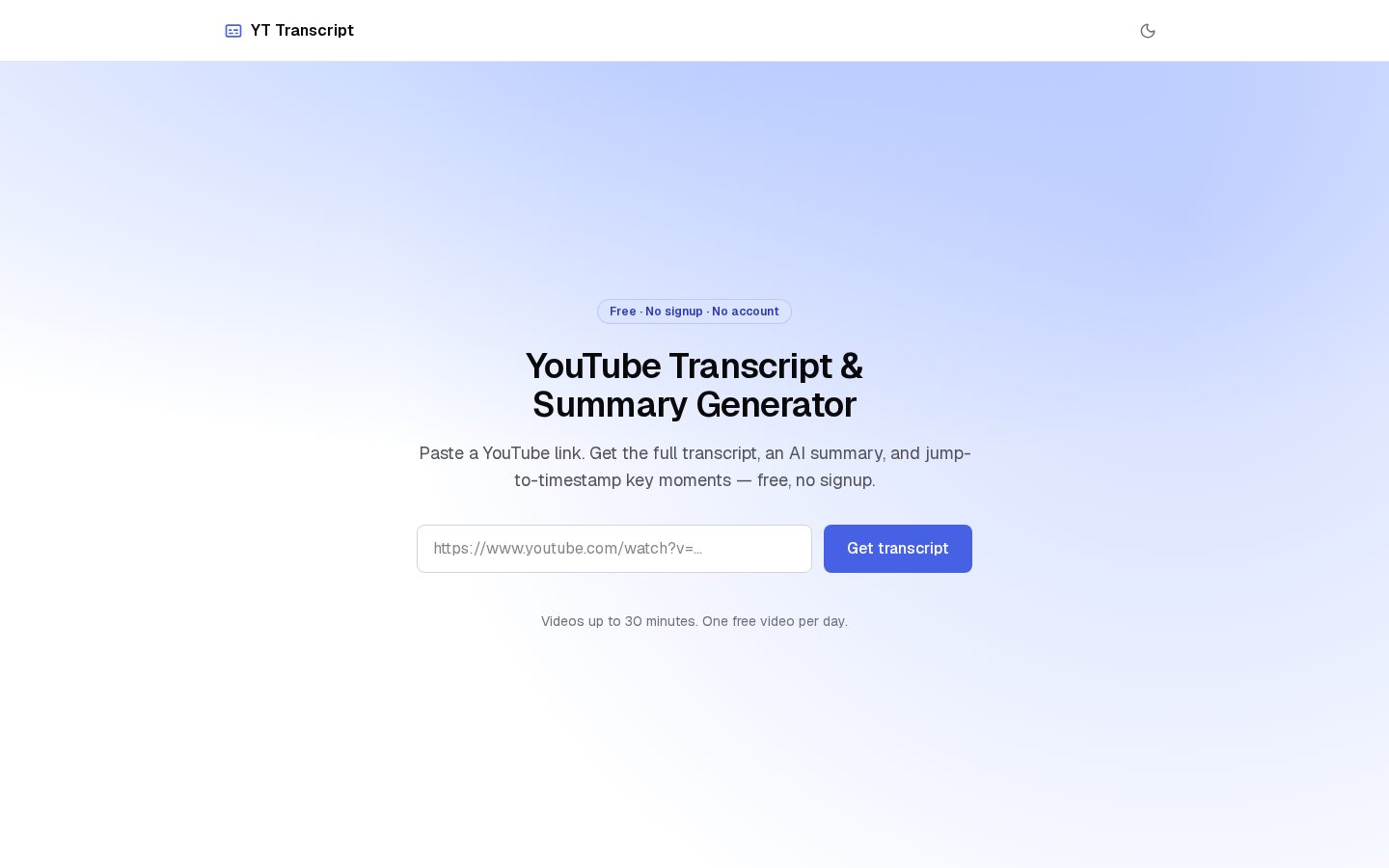 YT Transcript Homepage