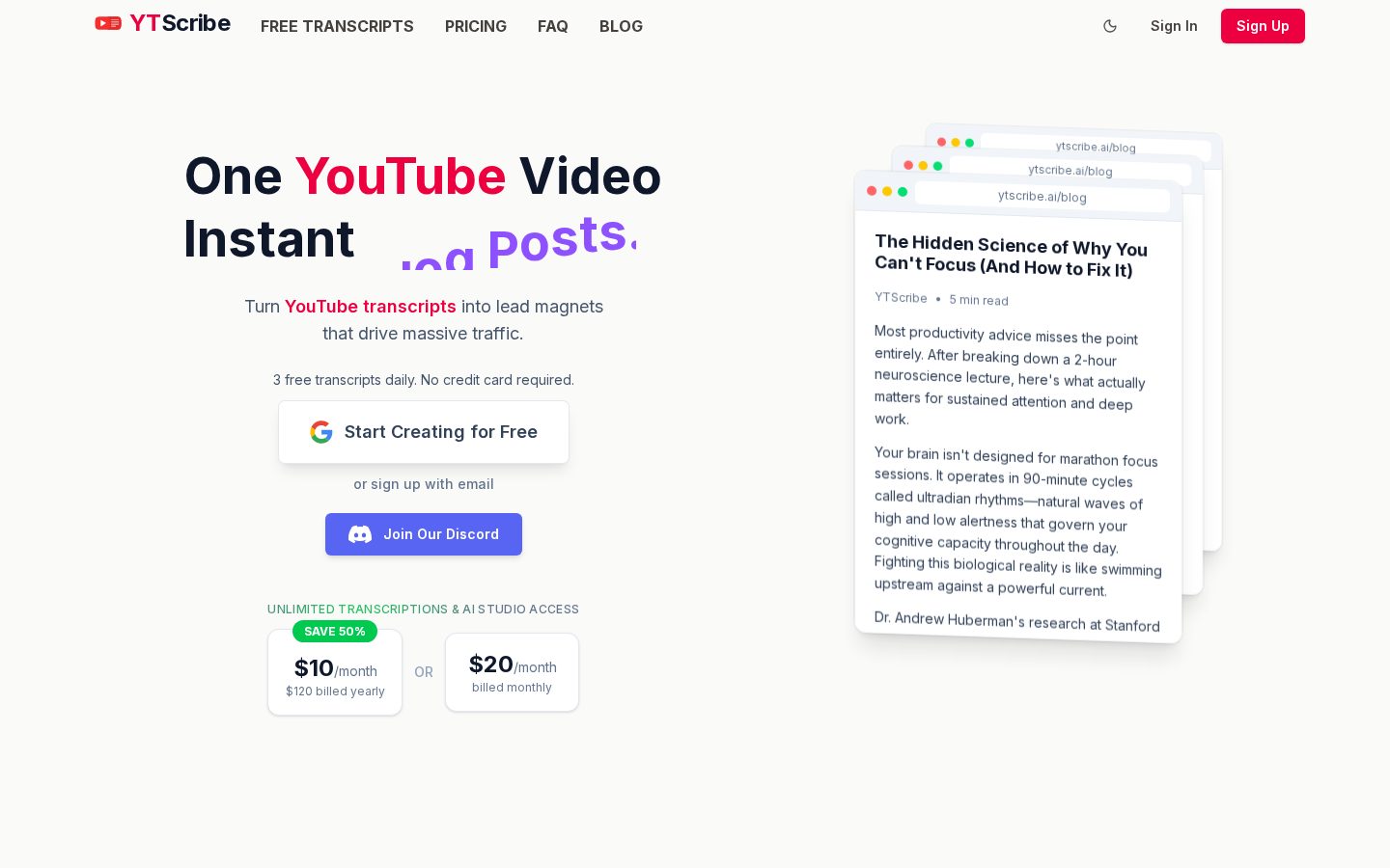 YTScribe.ai Homepage