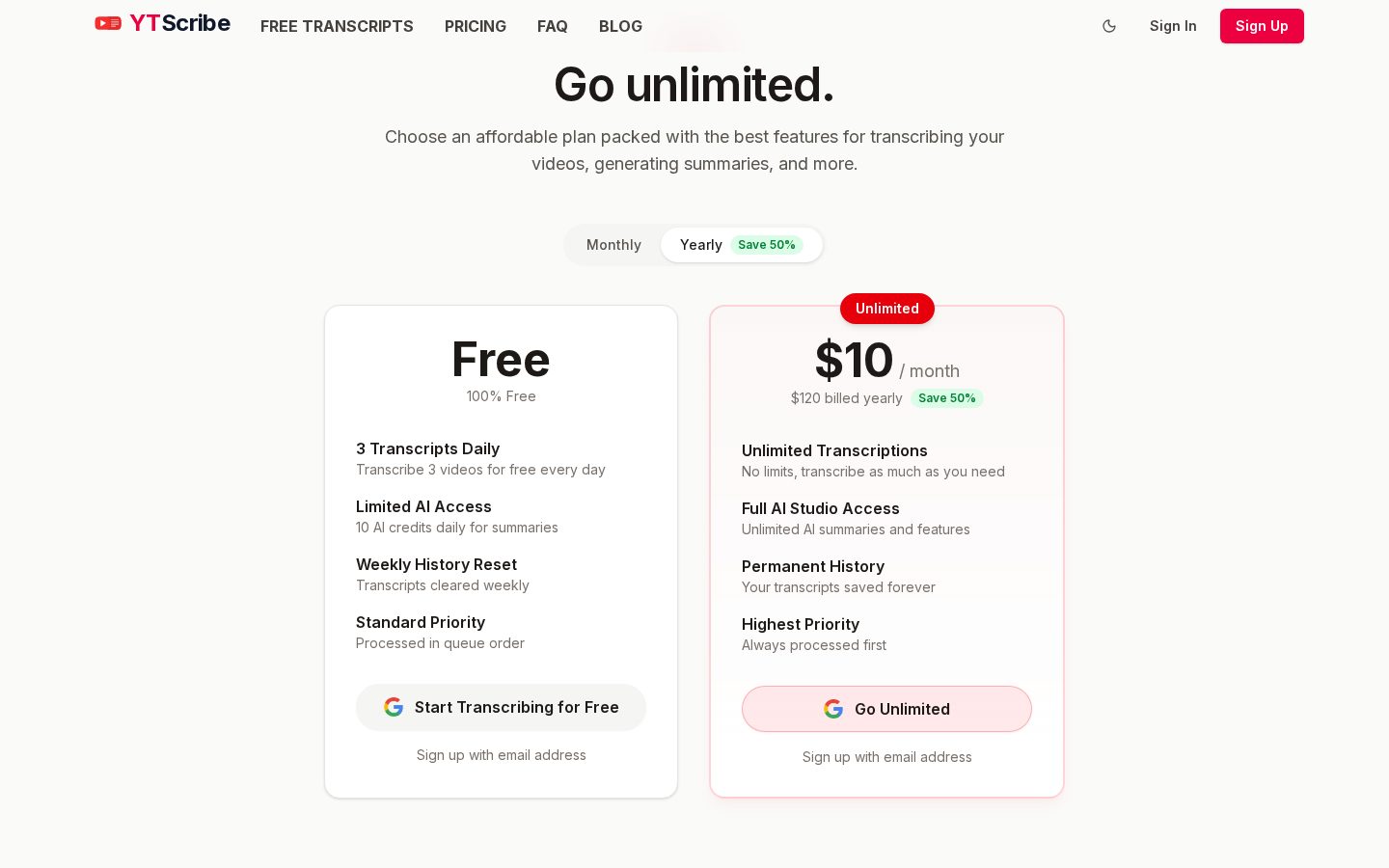 YTScribe.ai Pricing