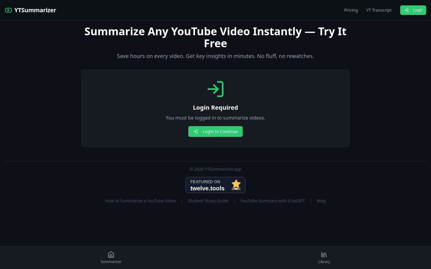 YTSummarizer Homepage