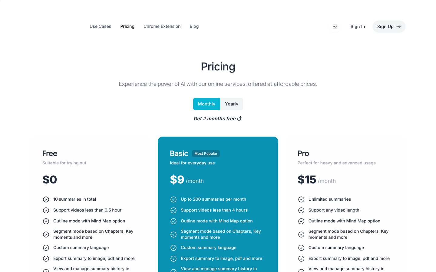 YTSummary Pricing