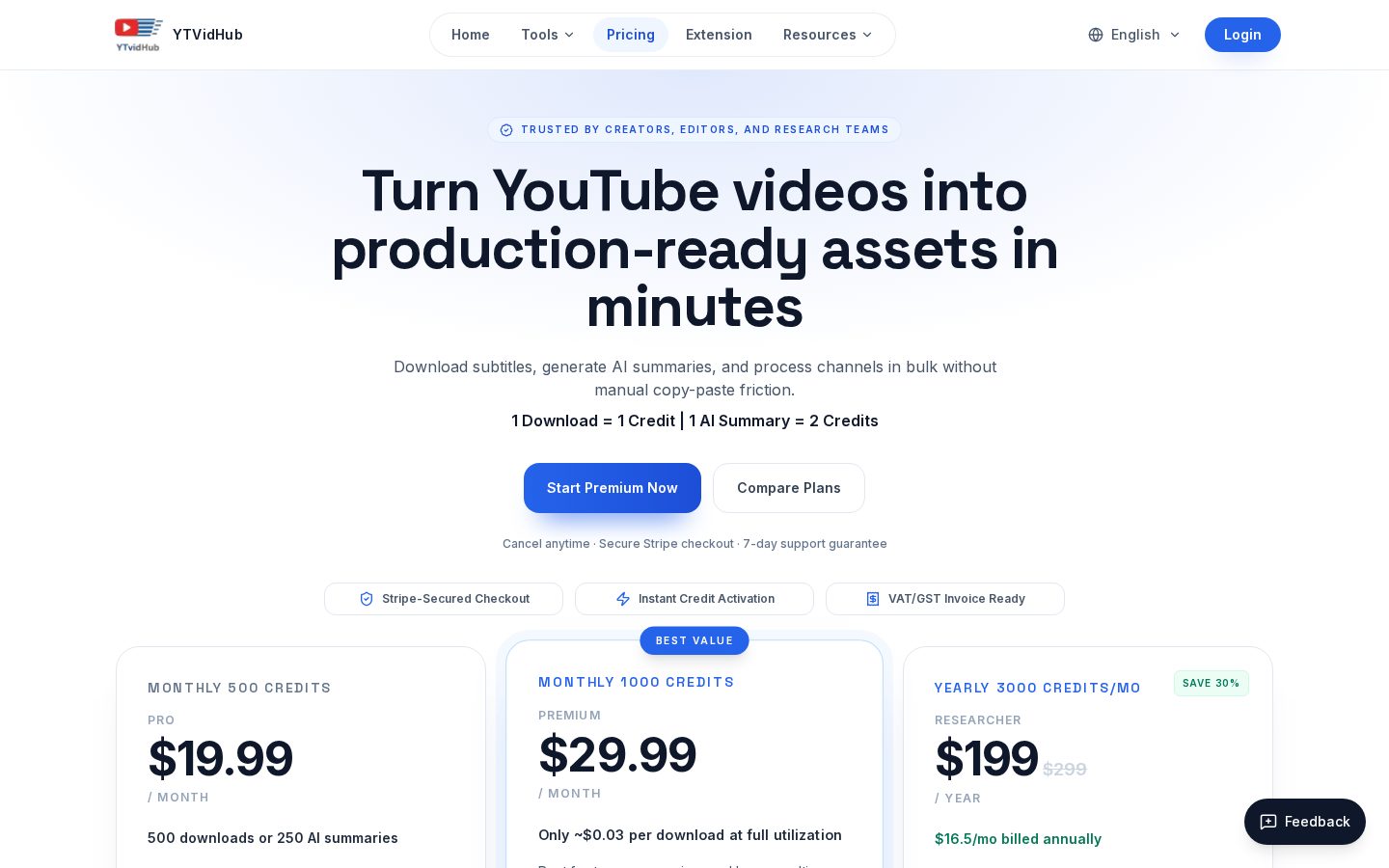 YTVidHub Pricing