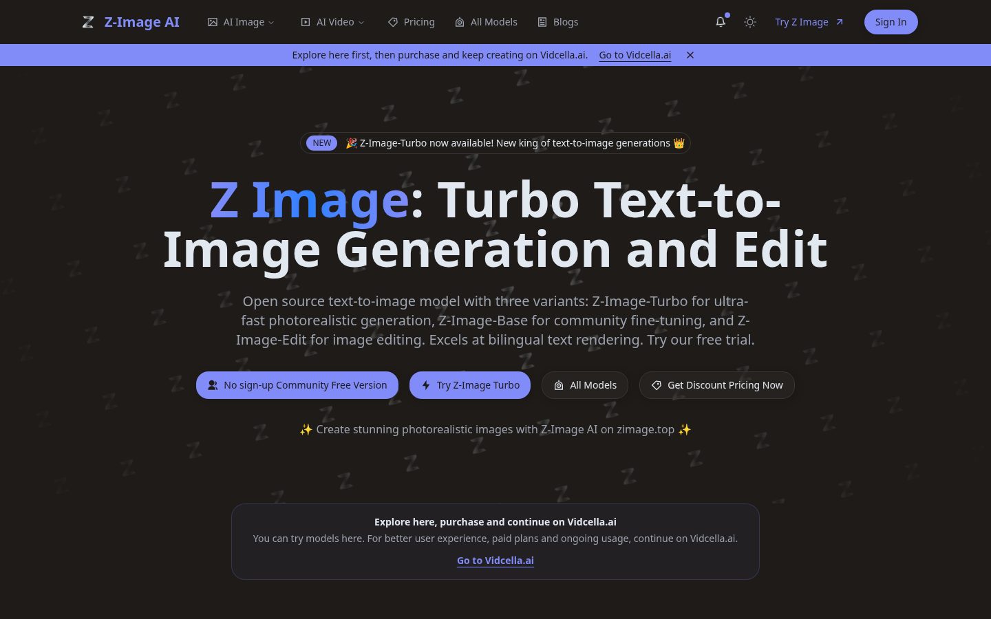 Z Image AI All in One Homepage