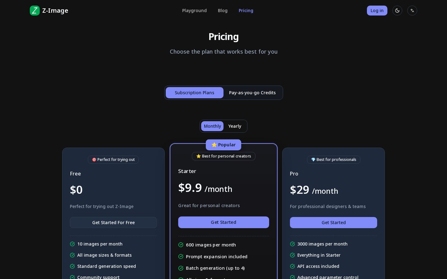 z-image AI Image Generator Pricing