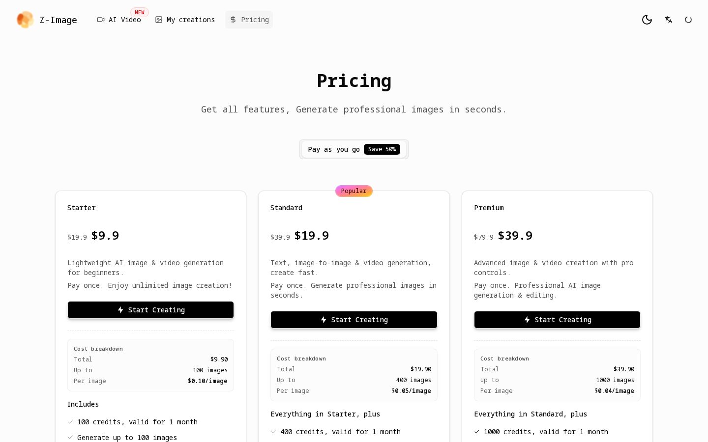 Z-Image AI Pricing