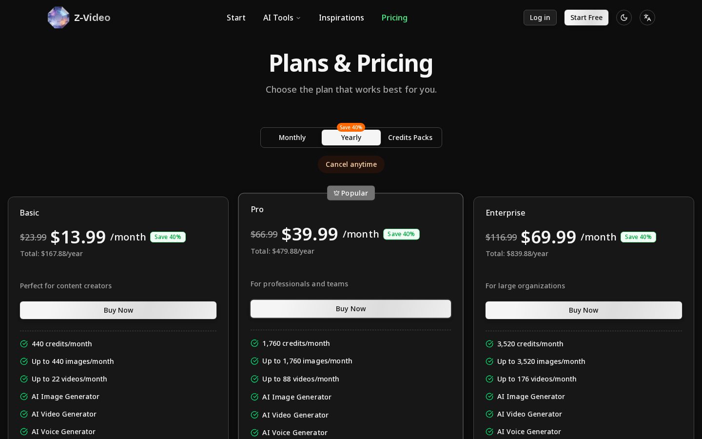 Z-Video AI Generator Pricing