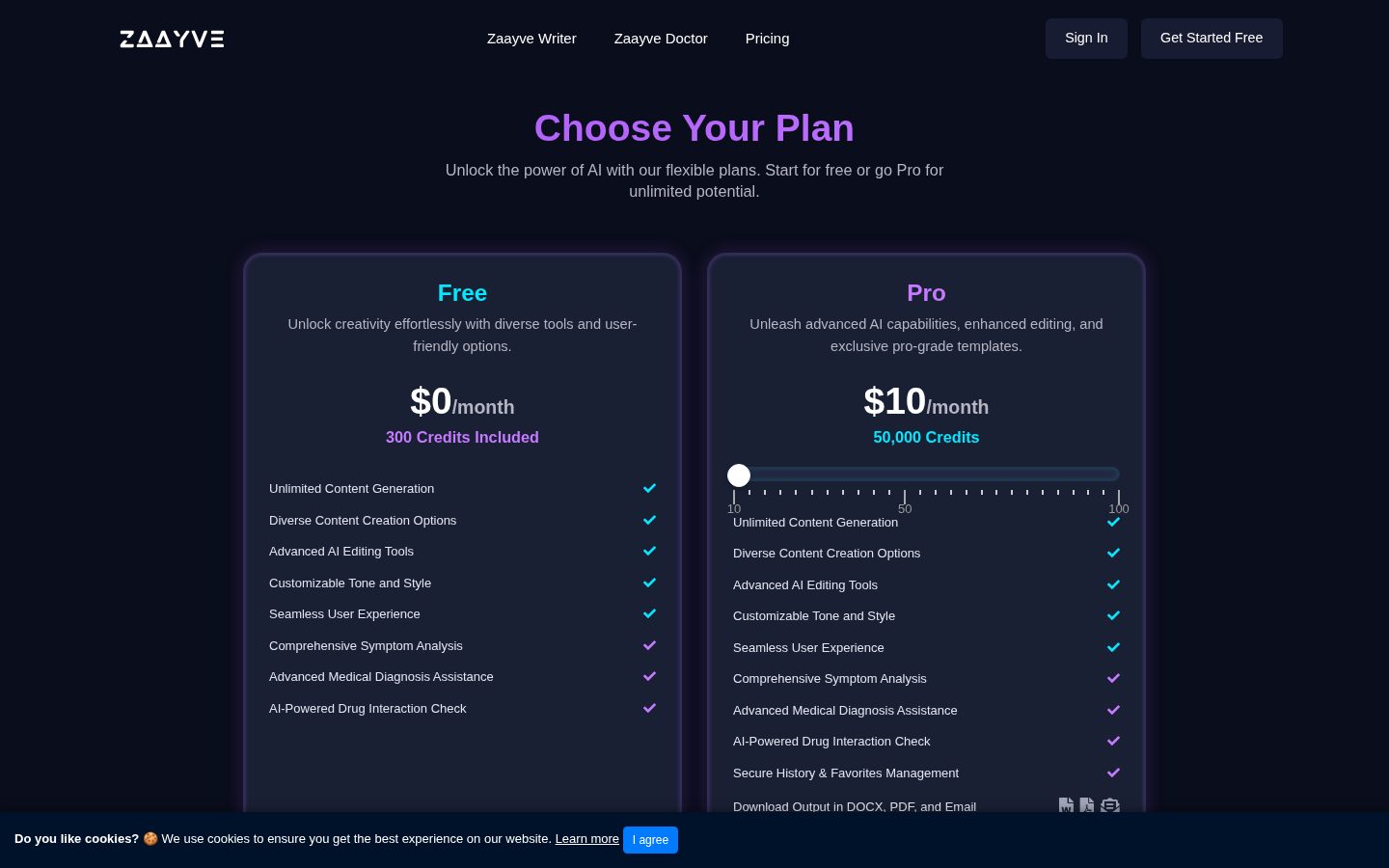 Zaayve Pricing