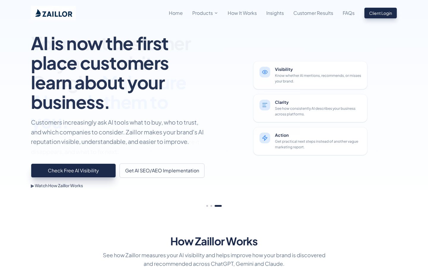 Zaillor AI Visibility Score & Report Homepage