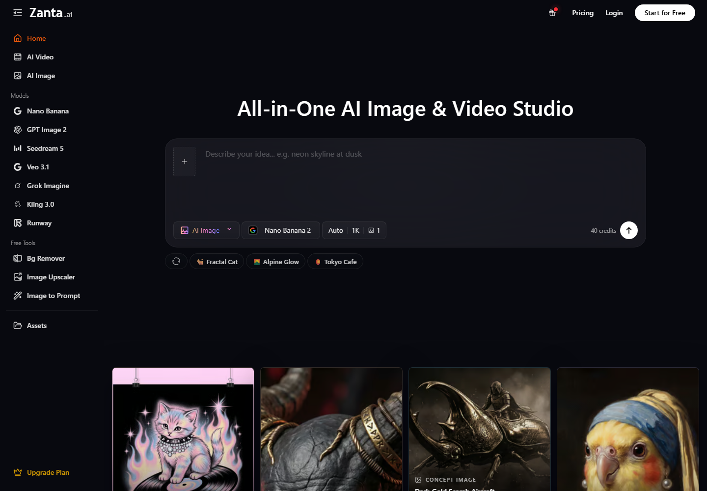 Zanta AI homepage