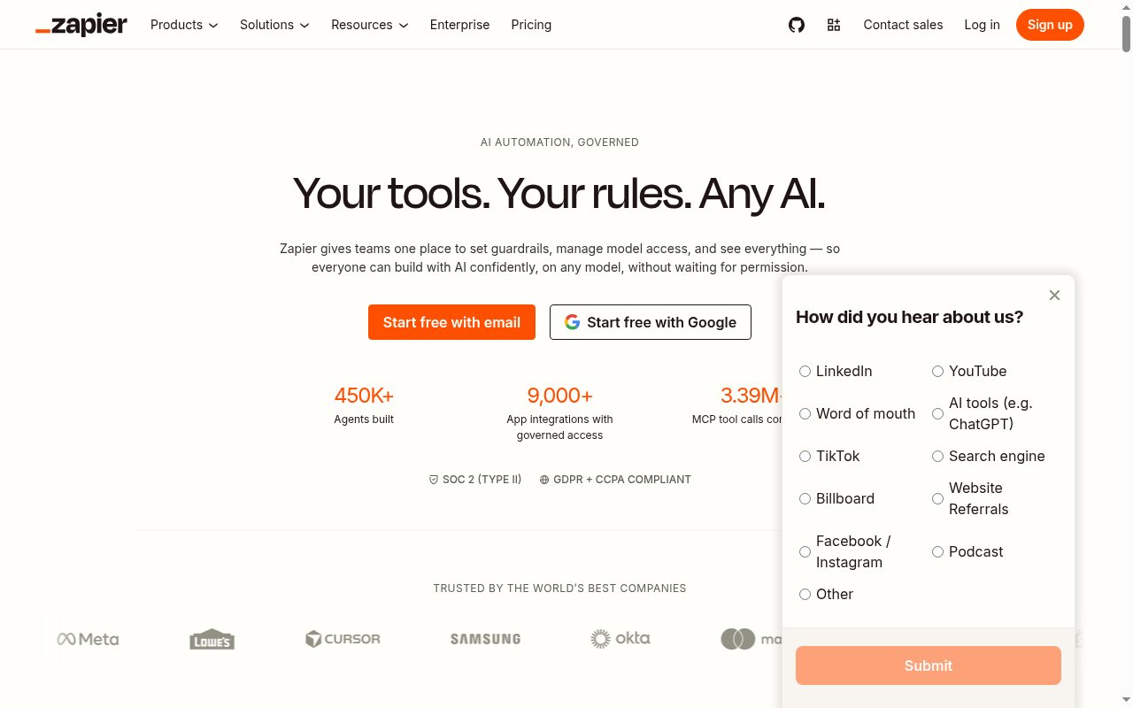 Zapier homepage