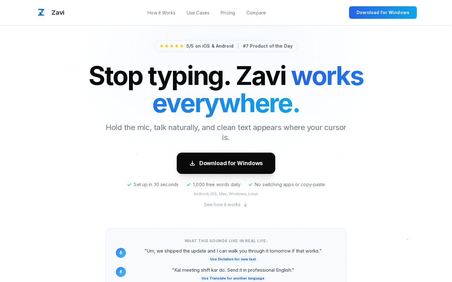 Zavi AI - Voice to Action OS Homepage