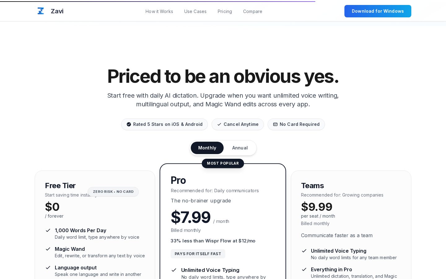 Zavi AI - Voice to Action OS Pricing