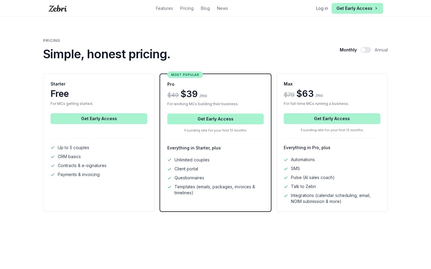 Zebri Pricing