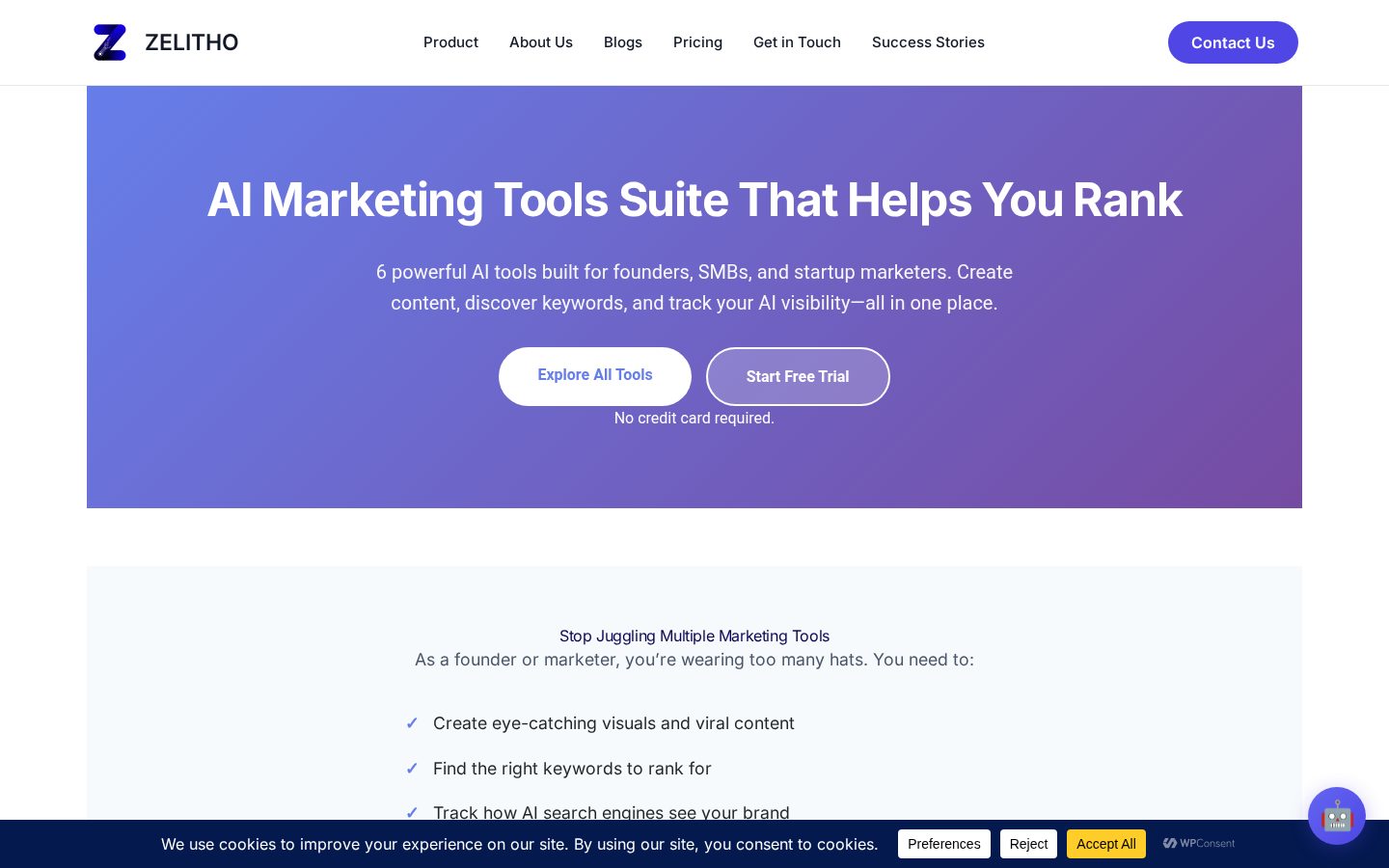 ZELITHO AI Marketing Tools Homepage