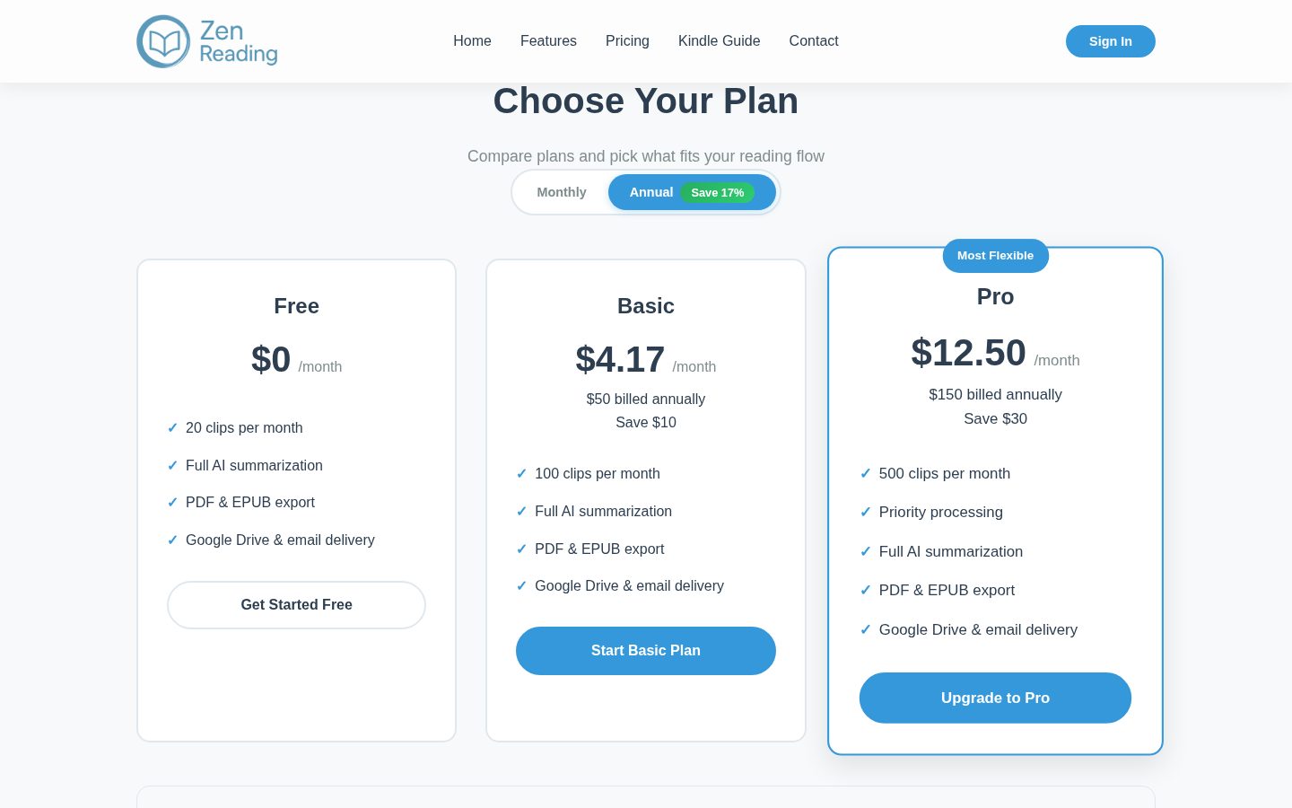 Zen Reading Pricing