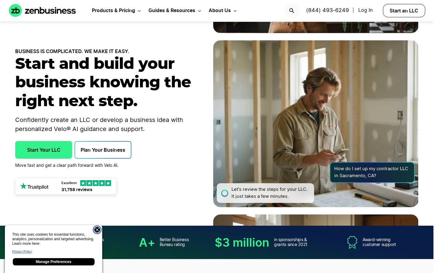 ZenBusiness Homepage