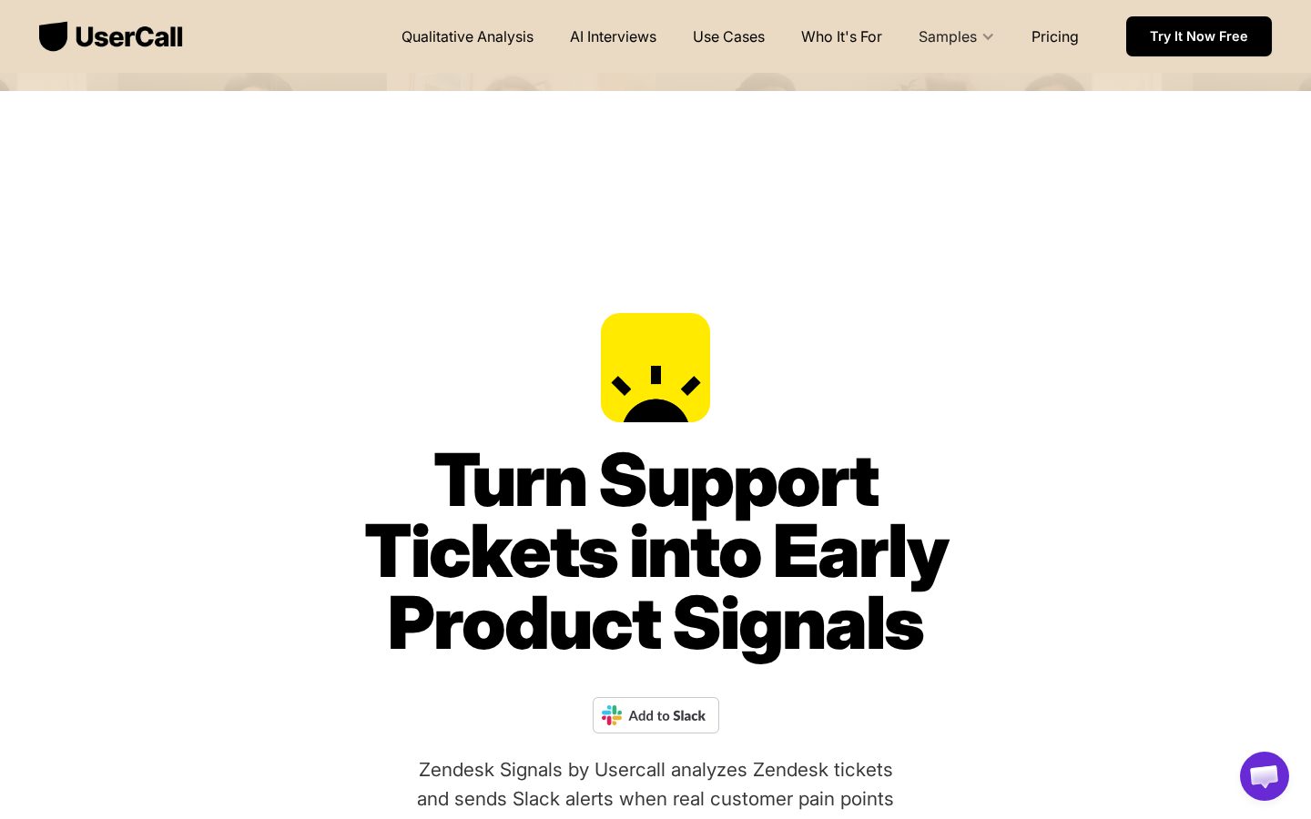 Zendesk Signals by Usercall Homepage