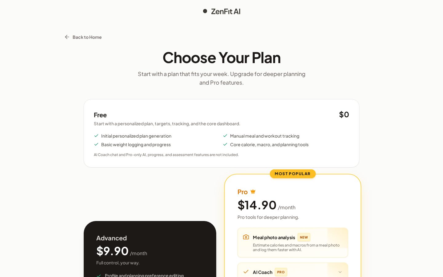 ZenFit AI Pricing