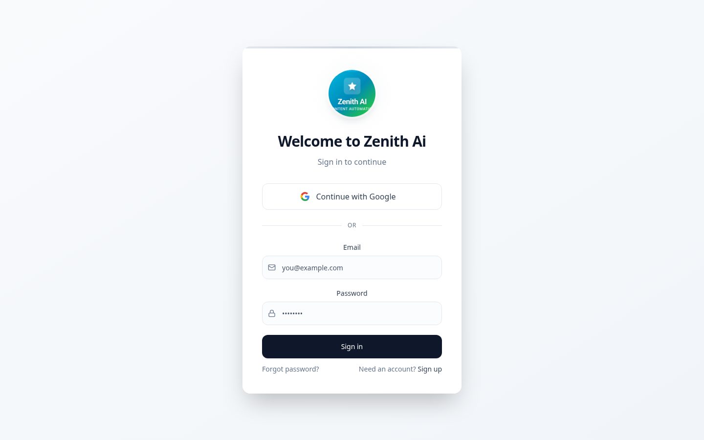Zenith Ai Homepage