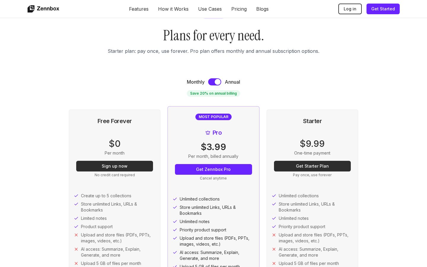 Zennbox Pricing