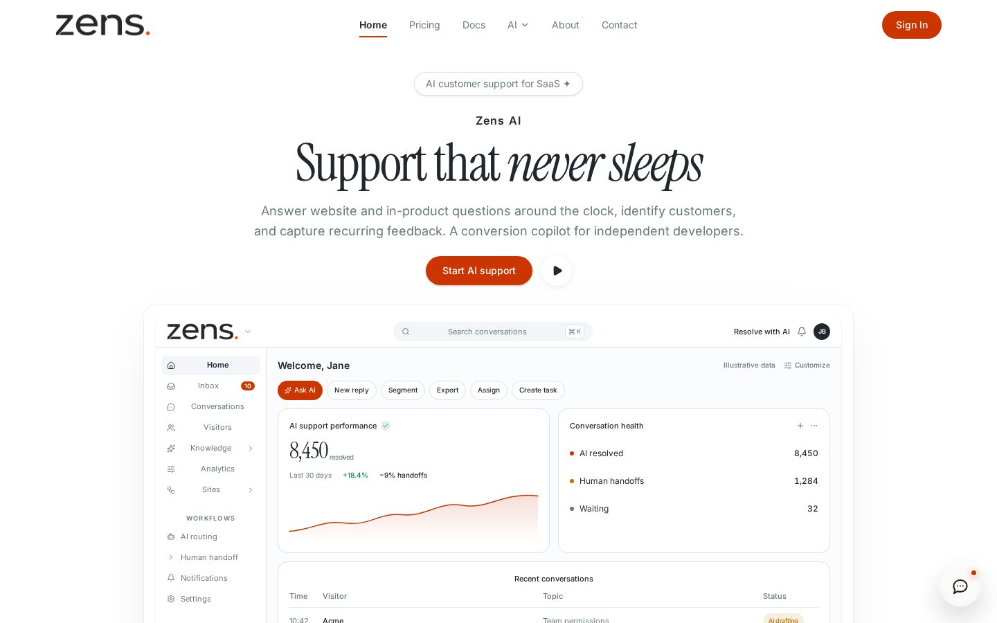 Zens AI Homepage